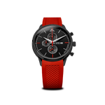 Matthew Mercury Chronograph Watch with black dial and red strap on a white background