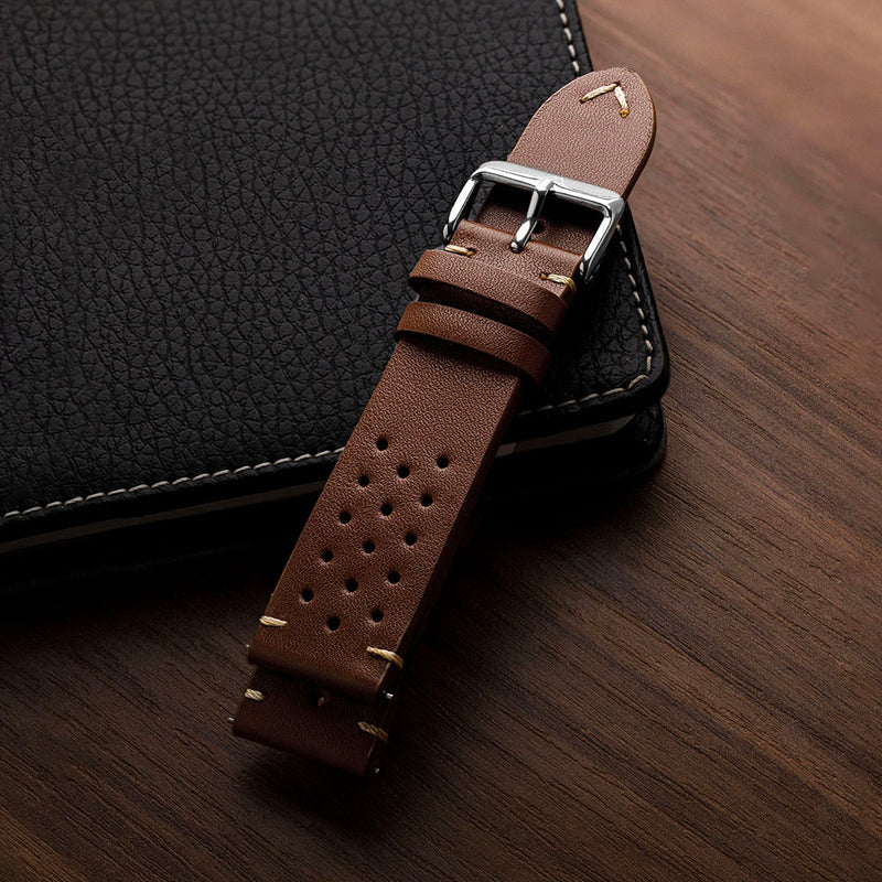 Perforated Brown Leather Strap for Men